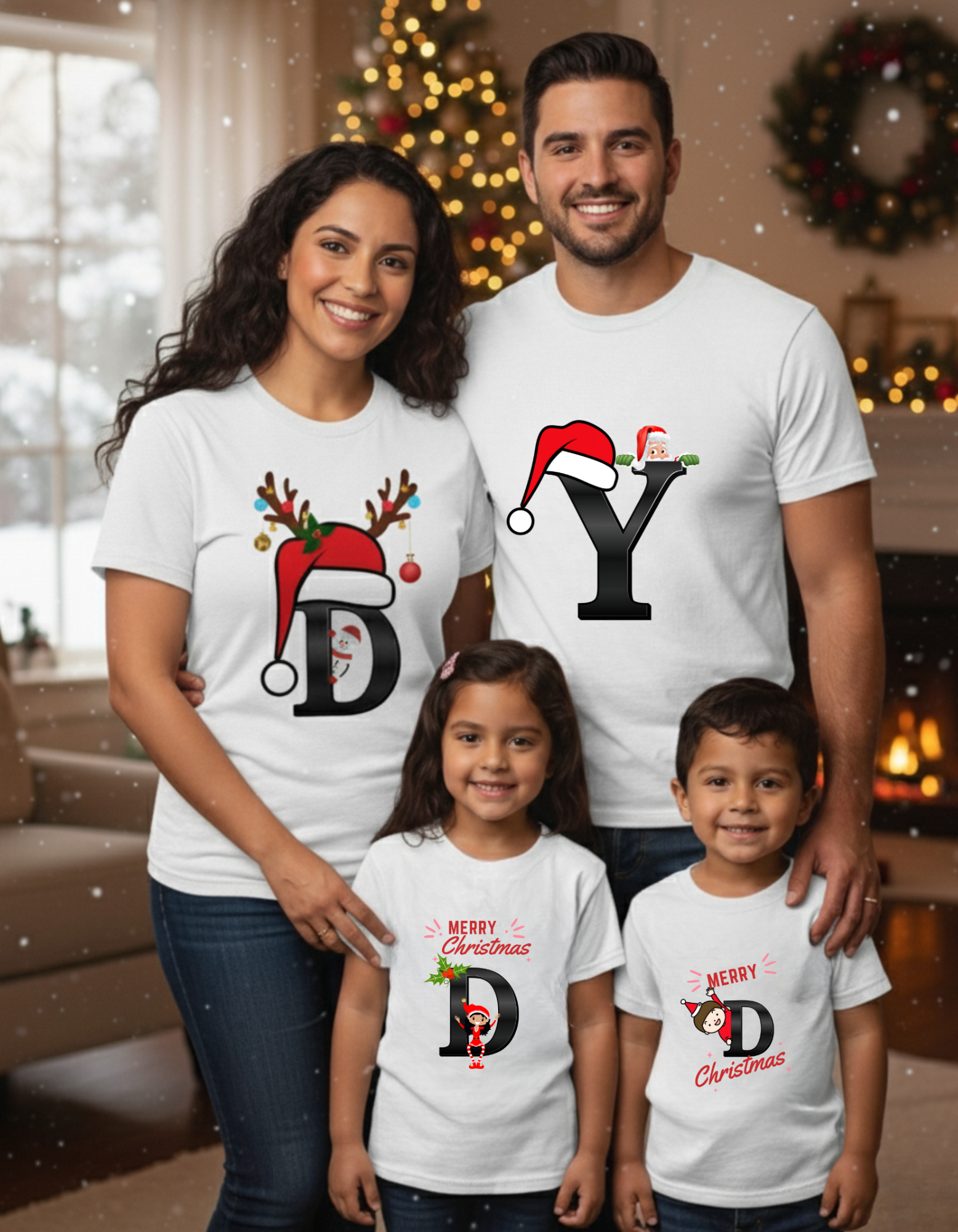 Personalized Family Christmas T-Shirts with Initials