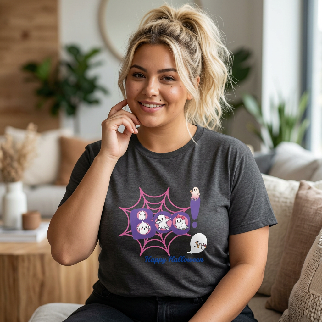 Women's Cotton T-Shirt - Boo! Cute Ghosts Halloween | Sweet and Fun Edition